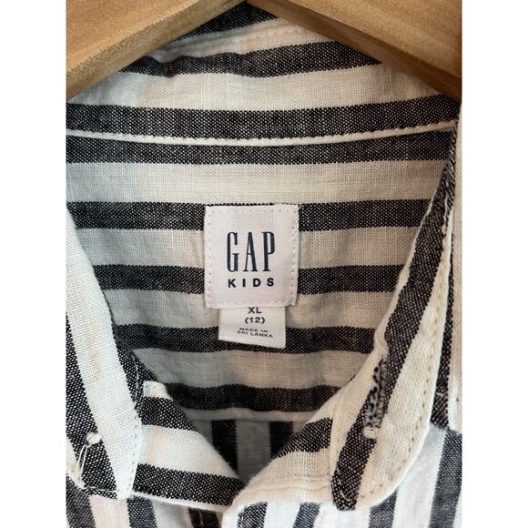 THREE Gap Boys XL 14 Short Sleeve Button Up Shirts Linen Cotton Blue Green - Picture 4 of 8